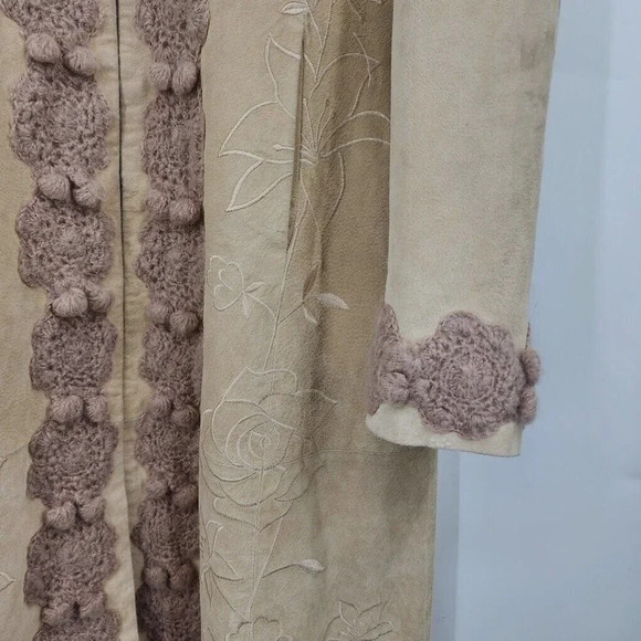 Boston Proper Women's Crocheted & Embroidered Long Leather Duster Jacket Size 16 - Picture 7 of 13